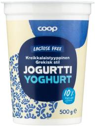 Coop kreikkalaistyyppinen jogurtti 10% laktoositon 500g