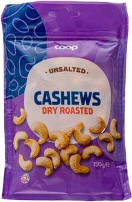 Coop kuivapaahdetut cashewpähkinät suolaamaton 150g