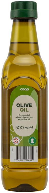 Coop oliiviöljy jalostetusta oliiviöljystä ja neitsytoliiviöljystä 500 ml