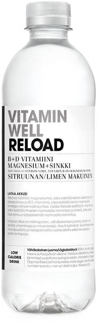 Vitamin Well Reload, sitruunan ja limen makuinen vitaminoitu hiilihapoton juoma 500ml