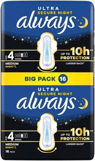 Always 16kpl Ultra Secure Night Medium S4 with wings terveysside