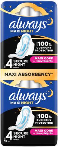 Always Maxi Night 4 siivekkeillä 18kpl terveysside