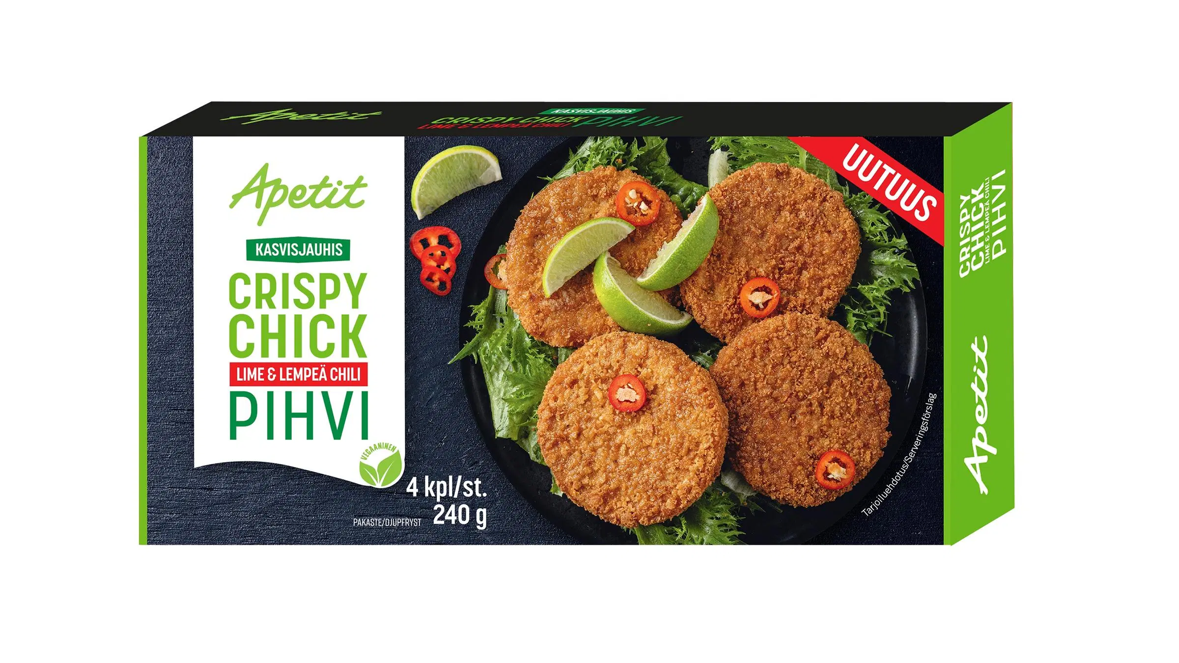 Atria Crispy Chick lime ja lempeä chili -kasvisjauhispihvit
