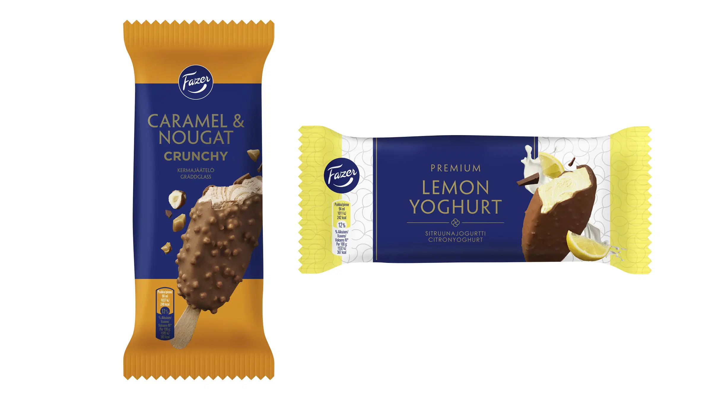 Fazer Caramel & Nougat Crunchy ja Premium Lemon Yoghurt