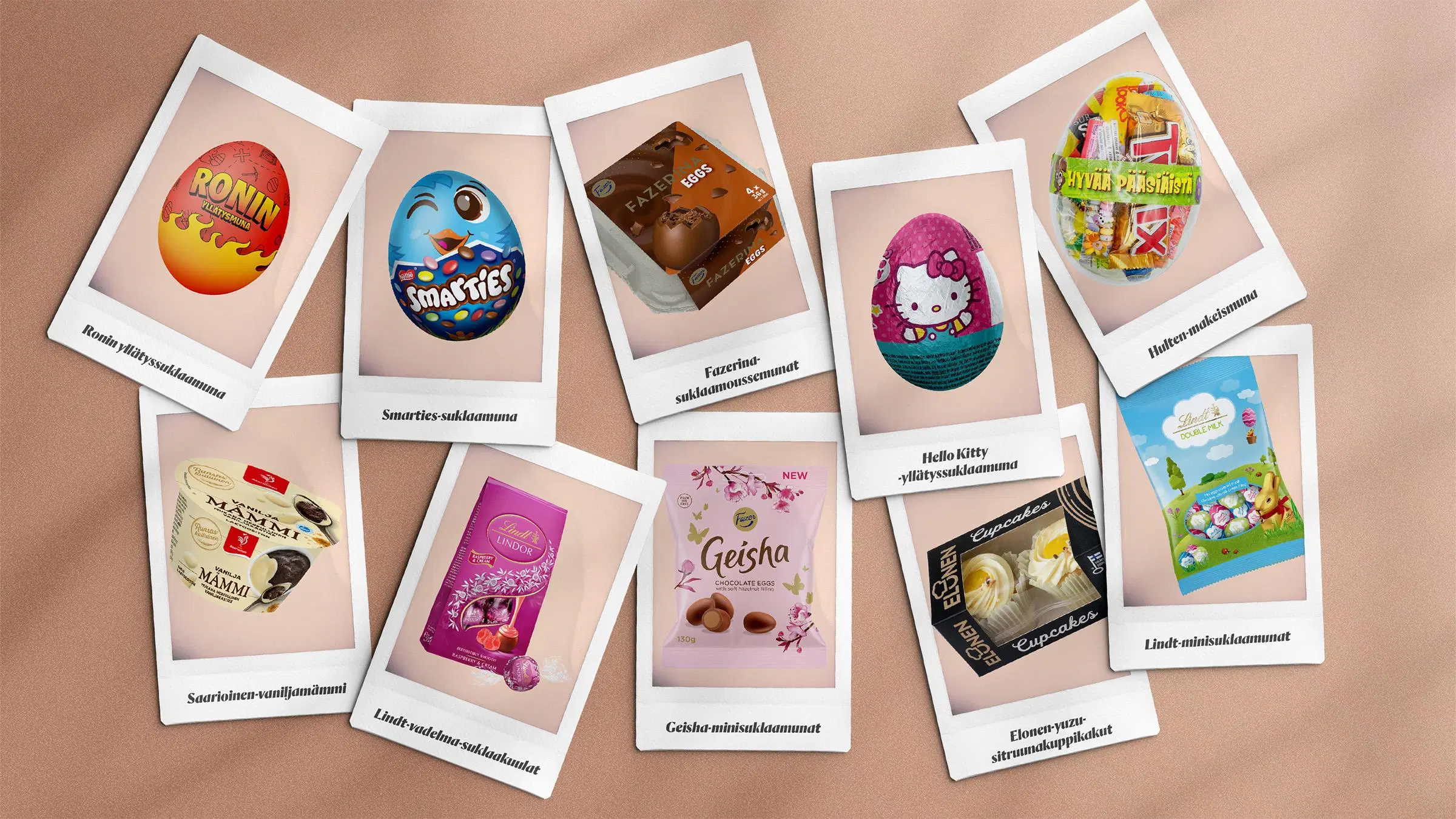 Pääsiäistuotteet polaroid-kuvissa