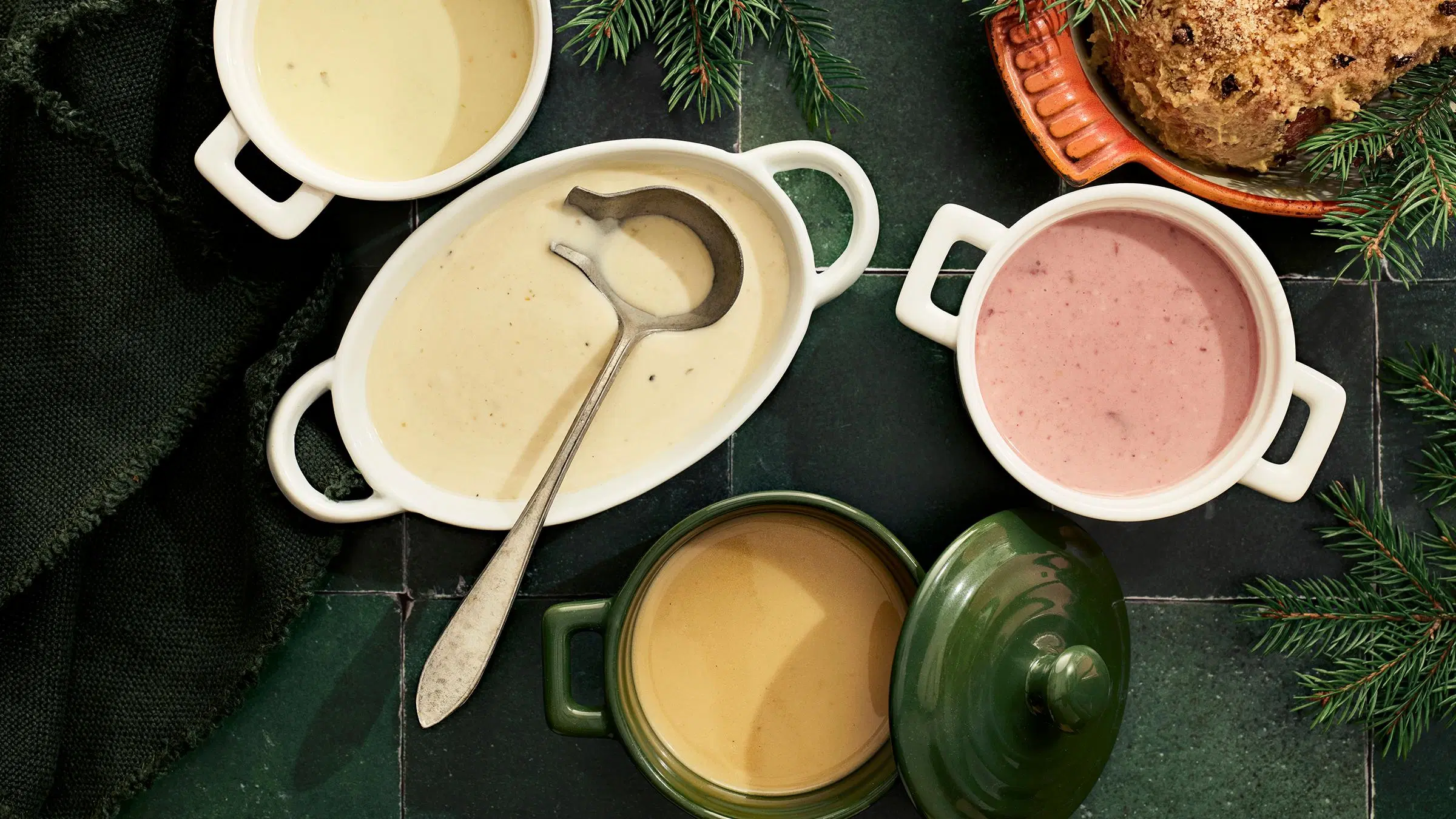 Kinkun kastikkeet: kirsikkakastike, miso-voikastike ja wasabi-hunajakastike