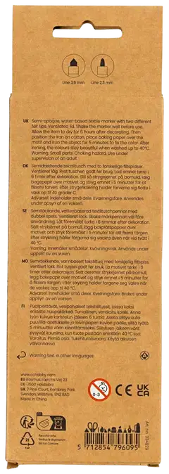 Creativ Company tekstiilitussit, pastellivärit, 6väriä - 3