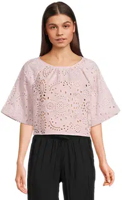 WKLY. naisten brodeerattu kangaspusero pussihihalla 218W090623 - Pale lilac - 1