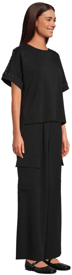 WKLY. naisten lyhythihainen trikoopusero studs-somisteet 213W312660 - Black - 4