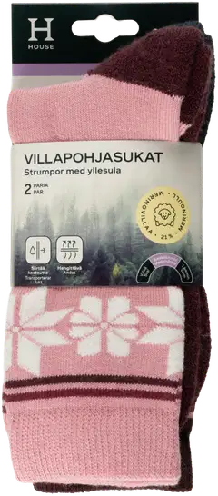 House naisten villapohjasukat 214H322614 2-pack - Pink/wine - 1