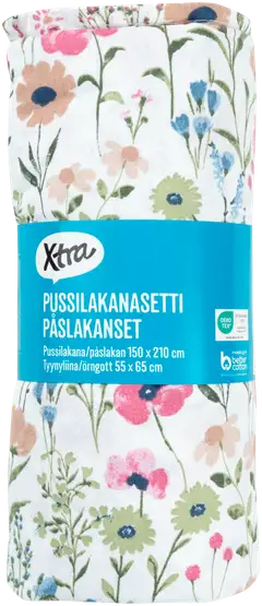 Xtra pussilakanasetti Spring 9243C 150 x 210 cm + 55 x 65 cm valk/vihreä/pinkki/aprikoosi - 2