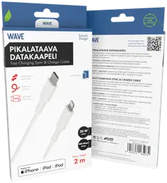 Wave Datakaapeli, USB Type-C -> Apple Lightning (MFI), 2m, Valkoinen - 1