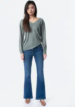 TEX naisten neulepusero V-kaulus I286107 - KHAKI - 2