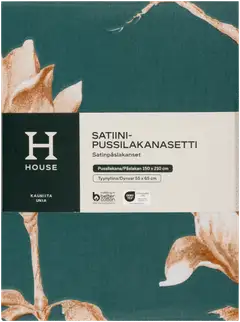 House satiinipussilakanasetti Blomster 150 x 210 cm + 55 x 65 cm tummanvihreä - 2