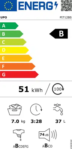 UPO edestä täytettävä pyykinpesukone PI712BS 7kg valkoinen - 6