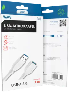 Wave USB3.0 (USB-A uros - USB-A naaras) jatkokaapeli, 1m, Valkoinen - 2
