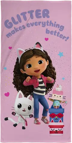 Gabby's Dollhouse lasten kylpypyyhe 70x140 cm pinkki - 1