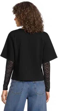 WKLY. naisten väljärunkoinen trikoopusero pitsihihoilla 213W126922 - Black - 3