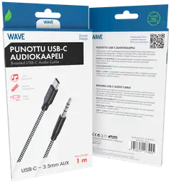 Wave Punottu audiokaapeli USB Type-C -> 3,5mm, 1m, Mustavalkoinen - 2