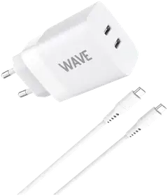 Wave 35W Pikalataava GaN -verkkolaturi, 2 x USB Type-C + USB Type-C -> USB Type-C -kaapeli, Valkoinen - 1
