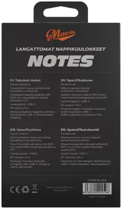 Macs langattomat nappikuulokkeet Notes musta - 4