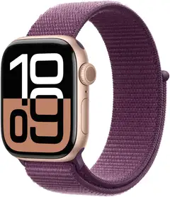 Apple Watch Series 10 GPS 42mm Rose Gold alumiinikotelo, Plum Sport Loop ranneke   - MWWK3QN/A - 2