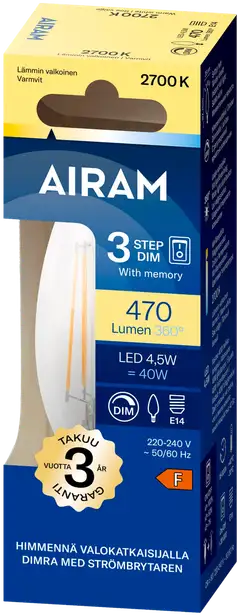 Airam LED Kynttilä 3-Step himmennys 4,5W E14  470lm - 2