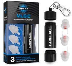 Earpeace kuulosuojaimet, 3 valinnaista vaimennusta (Medium 17dB, High 20dB ja Max 26dB). Mukana alumiinisäiliö tulppien säilytystä varten. - 1