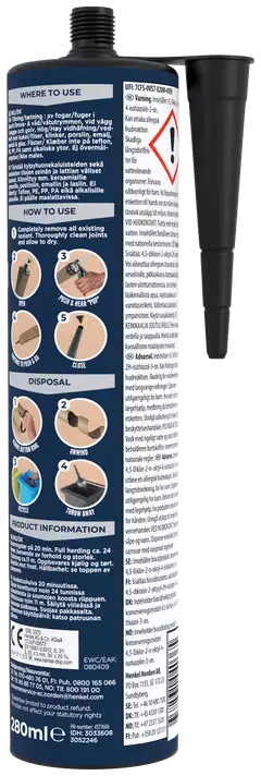 Pattex Saniteettisilikoni harmaa 280ml - 2