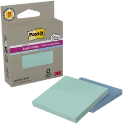 Post-it® Super Sticky 100% Recycled -viestilaput 654-RSS2-PSGP, mintunvihreä ja sininen, 76 mm x 76 mm, 70 viestilappua/lehtiö, 2 lehtiötä/pakkaus - 1