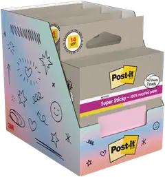 Post-it® Super Sticky 100% Recycled -viestilaput, 654-RSS2-PSYP, keltainen ja vaaleanpunainen, 76 mm x 76 mm, 70 viestilappua/lehtiö, 2 lehtiötä/pakkaus - 5
