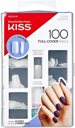 Kiss Nails Active Square 100 kpl, 100PS12 - 1