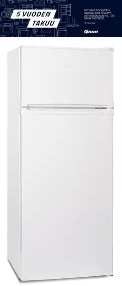 Gram jääkaappi pakastelokerolla KF 611454, korkeus 140cm, valkoinen - 2
