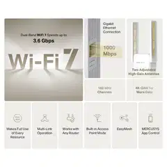 Mercusys ME25BE WiFi 7 kantamalaajennin - 9
