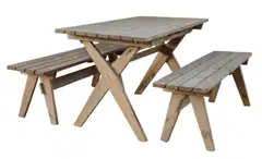 EcoFurn® Granny-setti, pöytä ja 2 penkkiä,  harmaa mänty öljytty osina - 1