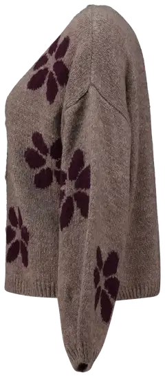 Hailys naisten neuletakki Fl44ower - fango body/dark cherry flower - 3
