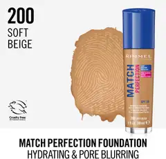 Rimmel 30ml Match Perfection Foundation SPF 20 200 Soft Beige meikkivoide - 4