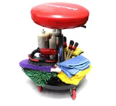 Maxshine 702301 Detailing-työtuoli – säädettävä korkeus 41,5–55 cm, 360° pyörivä istuin, pehmustettu, alataso työkaluille, pyörillä varustettu - 4