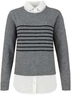 TEX naisten raidallinen kauluspaita-neule I997034 - GREY CHINE - 1