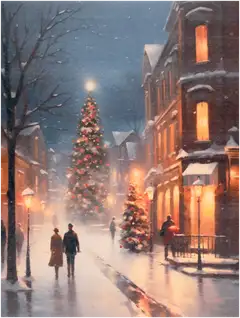 Taulu Joulukaupunki LED-valoilla 30x40 cm - 1