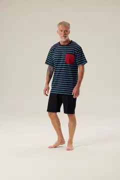 RATIA miesten shortsipyjama - musta/turkoosi - 3