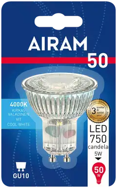 Airam LED kohde PAR16 full glas 4W GU10 345lm/750cd 4000K - 2