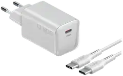 SBS GaN mini -seinälaturipaketti, USB‑C PD70W + USB‑C 60W kaapeli 2 m, valkoinen - 1