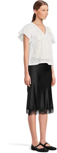 WKLY. naisten lyhythihainen puuvilla brodyyripusero 228W090625 - WHITE - 4