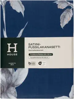 House satiinipussilakanasetti Blomster 150 x 210 + 55 x 65 cm tummansininen - 2