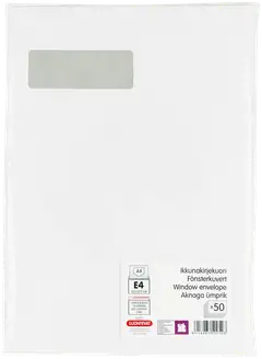 Luontevat ikkunakirjekuori E4 50 kpl valkoinen tarrasuljenta vakioikkkuna 95x35 mm - 1