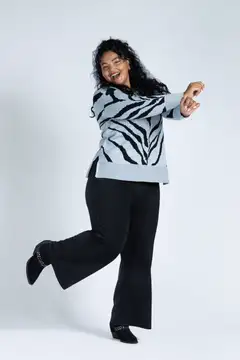 House naisten neulepusero intarsia 213HP34620, D-mitoitus - Grey intarsia - 4