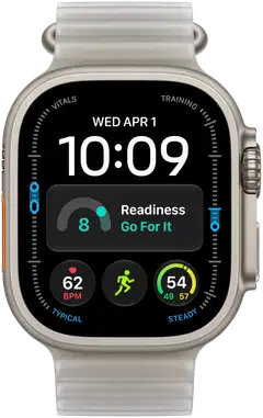 Apple Watch Ultra 4 GPS + Cellular 49 mm:n luonnontitaanikuori ja läpikuultavanharmaa Ocean-ranneke - MJAD4KS/A - 1