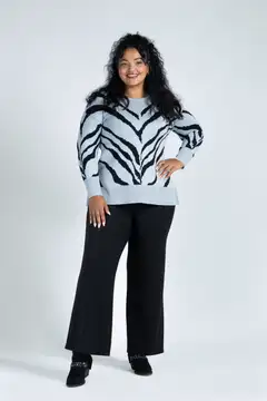 House naisten neulepusero intarsia 213HP34620, D-mitoitus - Grey intarsia - 7