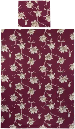 House satiinipussilakanasetti Blomster 150x210 cm burgundy - 1